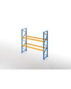 Palettenregal, Einfachregal, 3 Lagerebenen, H2500xB1825xT1100 mm, Fachlast 3000 kg, 6 Palettenplätze, Rahmen blau, Traverse orange